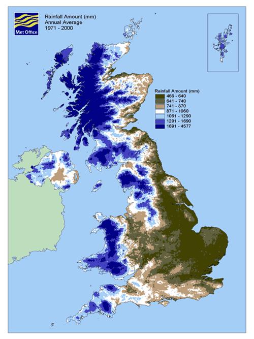 Fig 4: Annual average rainfall amount (1971-2000)